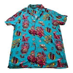 Nickelodeon SpongeBob SquarePants Short Sleeve Button Down Shirt Men L Hawaiian